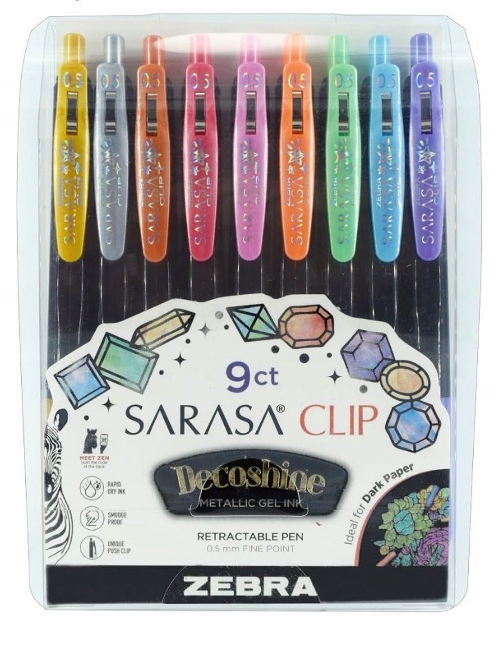 🎀3/$25🎀 Zebra Pen SARASA Clip Retractable Gel Pen Assorted Metallic Ink- 9-Pack